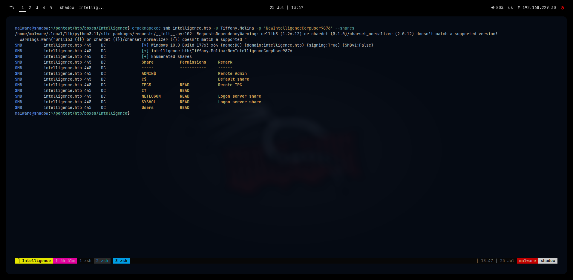 "Listing shares using CrackMapExec"