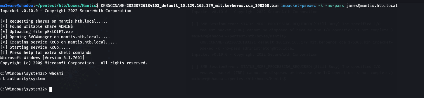 "Shell using msf generated ticket"